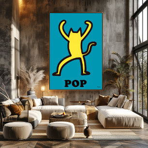 Poster Chat jaune Pop Art Silhouette d'animal de dessin a