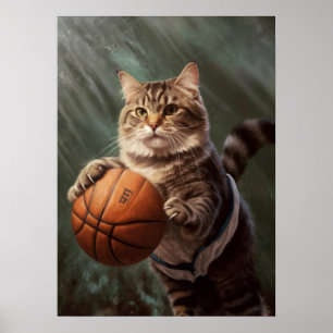 Poster Chat Jouant Au Basket