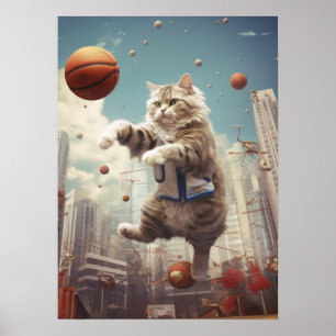 Poster Chat Jouant Au Basket