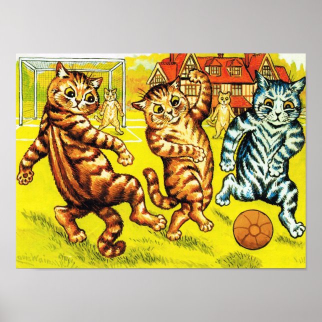 Poster Chat Jouant Au Football, Louis Wain (Devant)