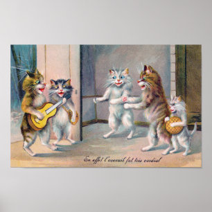 Poster Chat jouant de la guitare, Louis Wain