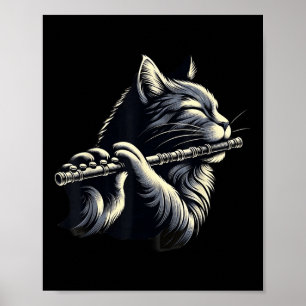 Poster Chat Jouer Flute Musicien Chats Lover