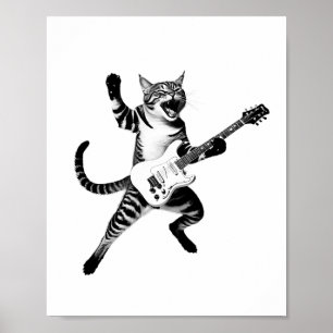 Poster Chat Jouer Guitare Rock Et Roll Band Hommes Femmes