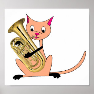 Poster Chat Jouer l'Euphonium