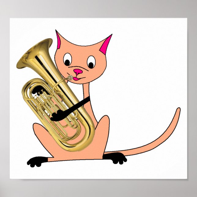 Poster Chat Jouer l'Euphonium (Devant)