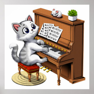 Poster Chat Jouer Piano