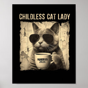 Poster Chat Kamala 2024 Harris - Femme de chat sans enfan