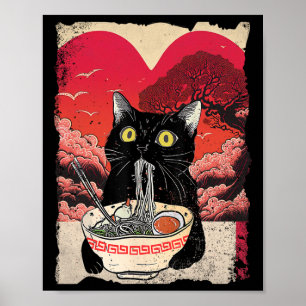 Poster Chat Kawaii Mangeant Des Nouilles Ramen Ramen Est