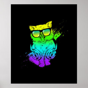 Poster Chat Kitty coloré   Cadeau de musique Lover