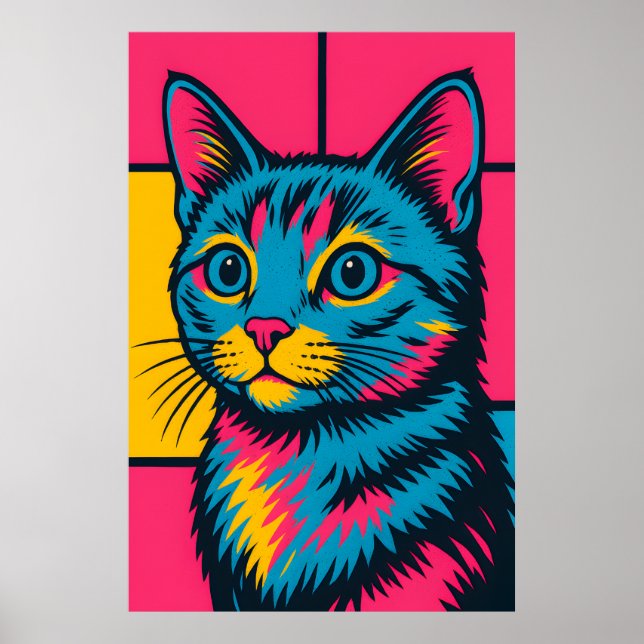 Poster Chat Kitty Pop Art Rétro (Devant)