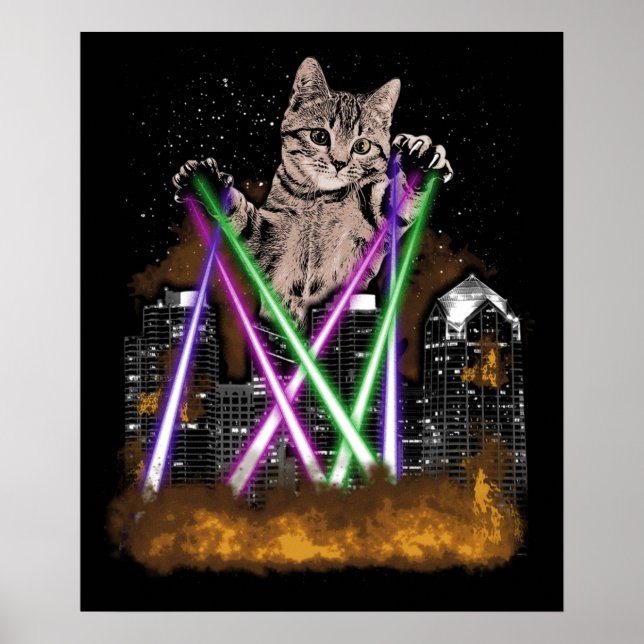 Poster Chat Laser Détruit La Ville Avec Des Pattes Jolie  (Devant)