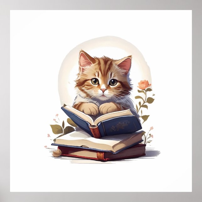 Poster Chat lecture d'un livre (Devant)