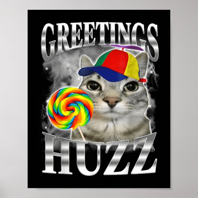 Poster Chat Lollipop Mème Salutations Huzz Drôle Silly Ca (Devant)