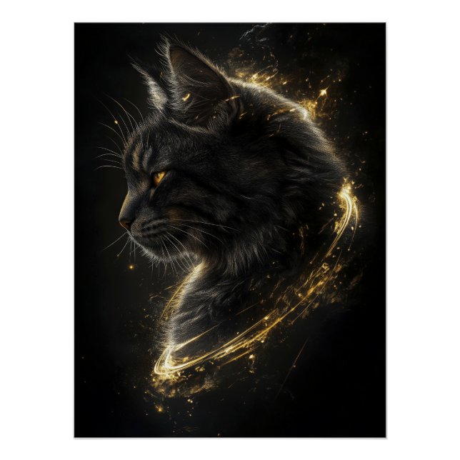 Poster Chat majestueux avec une Aura dorée dans l'ombre (Devant)