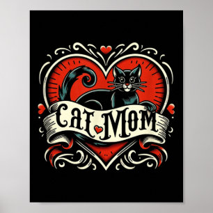Poster Chat Maman Tatouage Vintage Style Drôle Tatouage A
