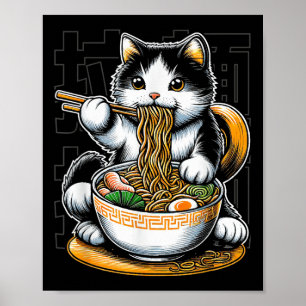 Poster Chat mangeant des ramen amateur de chat nouilles r