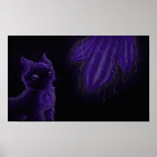 Poster Chat mauve perruque