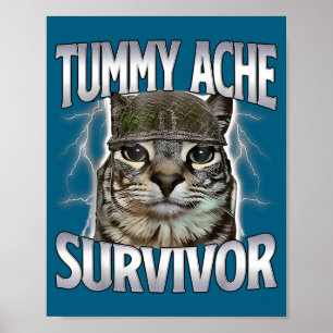 Poster Chat Mème Survivant Mal de Ventre Drôle