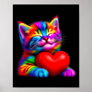 Poster Chat Mignon Arc-en-Ciel Câlinant la Saint-Valentin