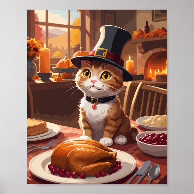 Poster Chat mignon avec Thanksgiving Turquie (Devant)