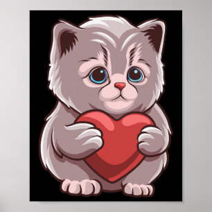 Poster Chat mignon câlinant la Saint-Valentin Kitty Love 