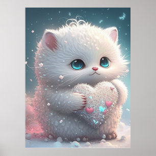 Poster Chat mignon en Tenue de Neige Coeur Art personnali