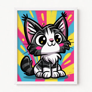 Poster Chat Mignon Maine Coon Pop Art Dessin Animé