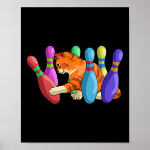 Poster Chat mignon qui frappe sur les boeufs de quilles K