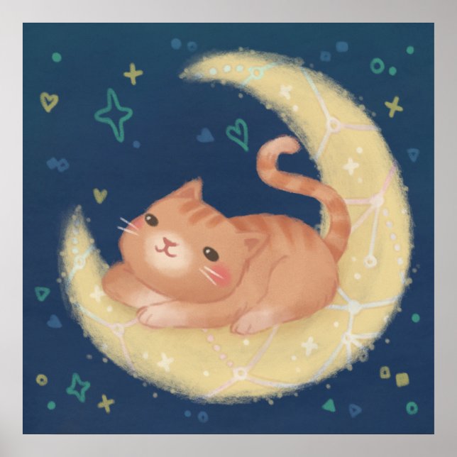 Poster Chat mignon sur la Lune (Devant)