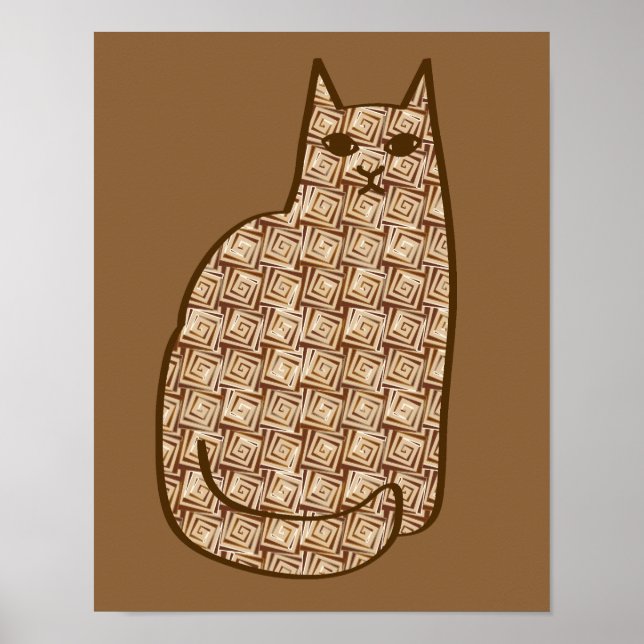 Poster Chat moderne du milieu du siècle, beige et Brown c (Devant)