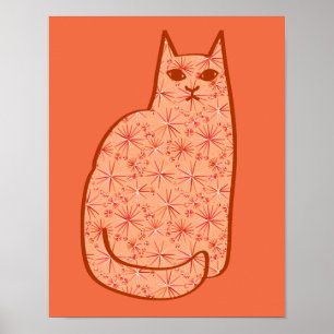 Poster Chat moderne du milieu du siècle, Coral Orange et 