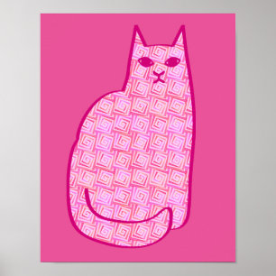 Poster Chat moderne du milieu du siècle, Fuchsia et rose