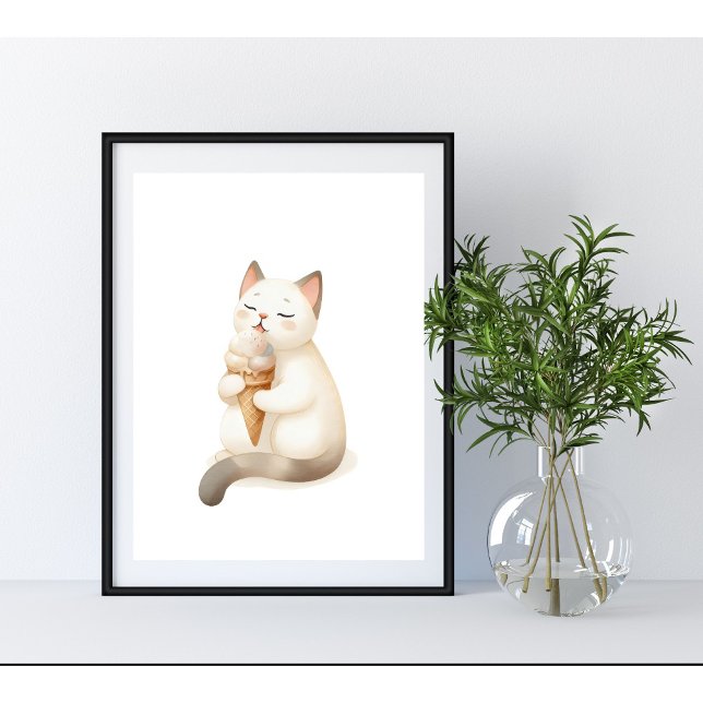Poster Chat Moment Le Plus Doux Profitant Du Cône De Crèm (Créateur téléchargé)