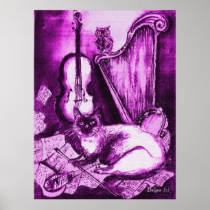 Poster CHAT MUSICAL ,Violet et Blanc