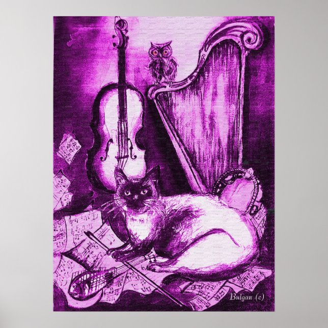 Poster CHAT MUSICAL ,Violet et Blanc (Devant)