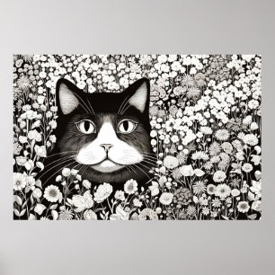 Poster Chat Nature paisible Prairie Sketch Style de dessi