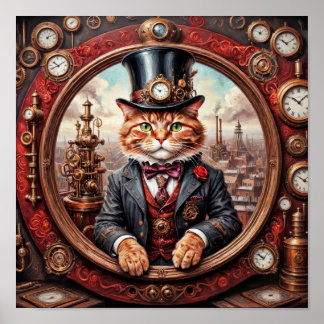 Poster Chat noble Steampunk dans un monde industriel