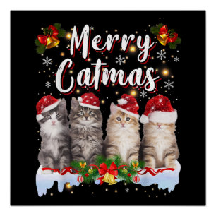 Poster Chat Noël Santa Hat Funny Joyeux Noël