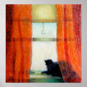 Poster Chat noir à la fenêtre