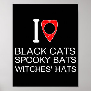 Poster Chat noir amour sorcières chauves-souris chapeaux