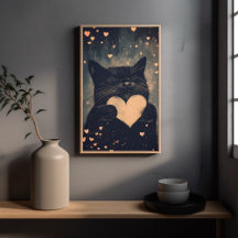 Chat noir au coeur d'or - Amour cosy du chat