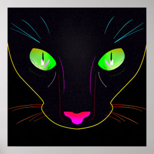 Poster Chat noir aux couleurs fluo.
