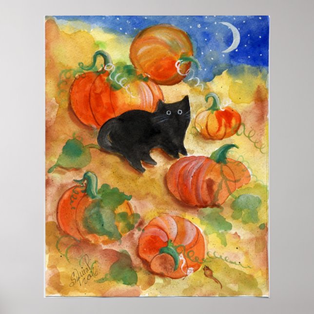 Poster Chat noir avec Citrouille (Devant)