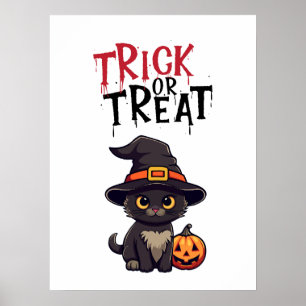 Poster Chat Noir Avec Citrouille Jack Lantern Trick Ou Tr