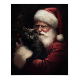 Poster Chat noir avec Noël Festif du Père Noël