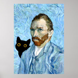 Poster Chat noir avec Portrait Van Gogh