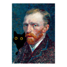Chat noir avec Portrait Van Gogh