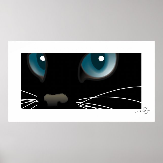 Poster Chat noir avec yeux bleus (Devant)