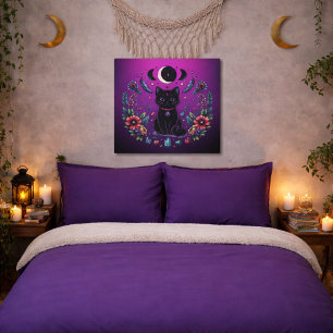 Poster Chat Noir Céleste Mystique Rose Violet