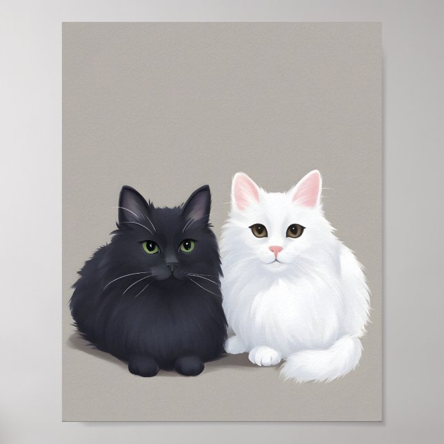 Poster chat noir chat blanc (Devant)